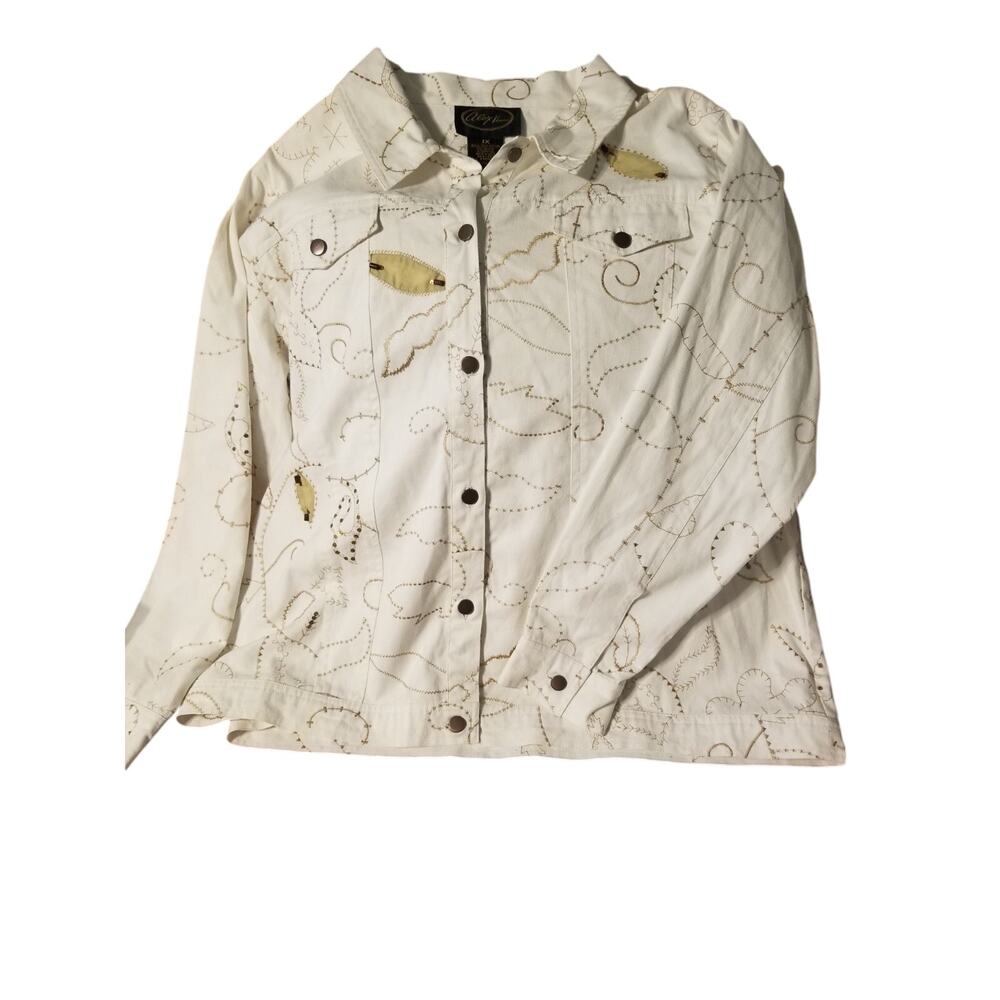 Alex Kim White Embroidered Wearable Art Jacket Embellished Size 1X Plus